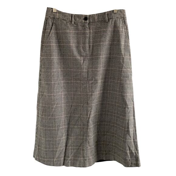 L.L.Bean Houndstooth Plaid Midi Skirt Size 6 A-Line Classic Tailored Wool Blend - Picture 1 of 6